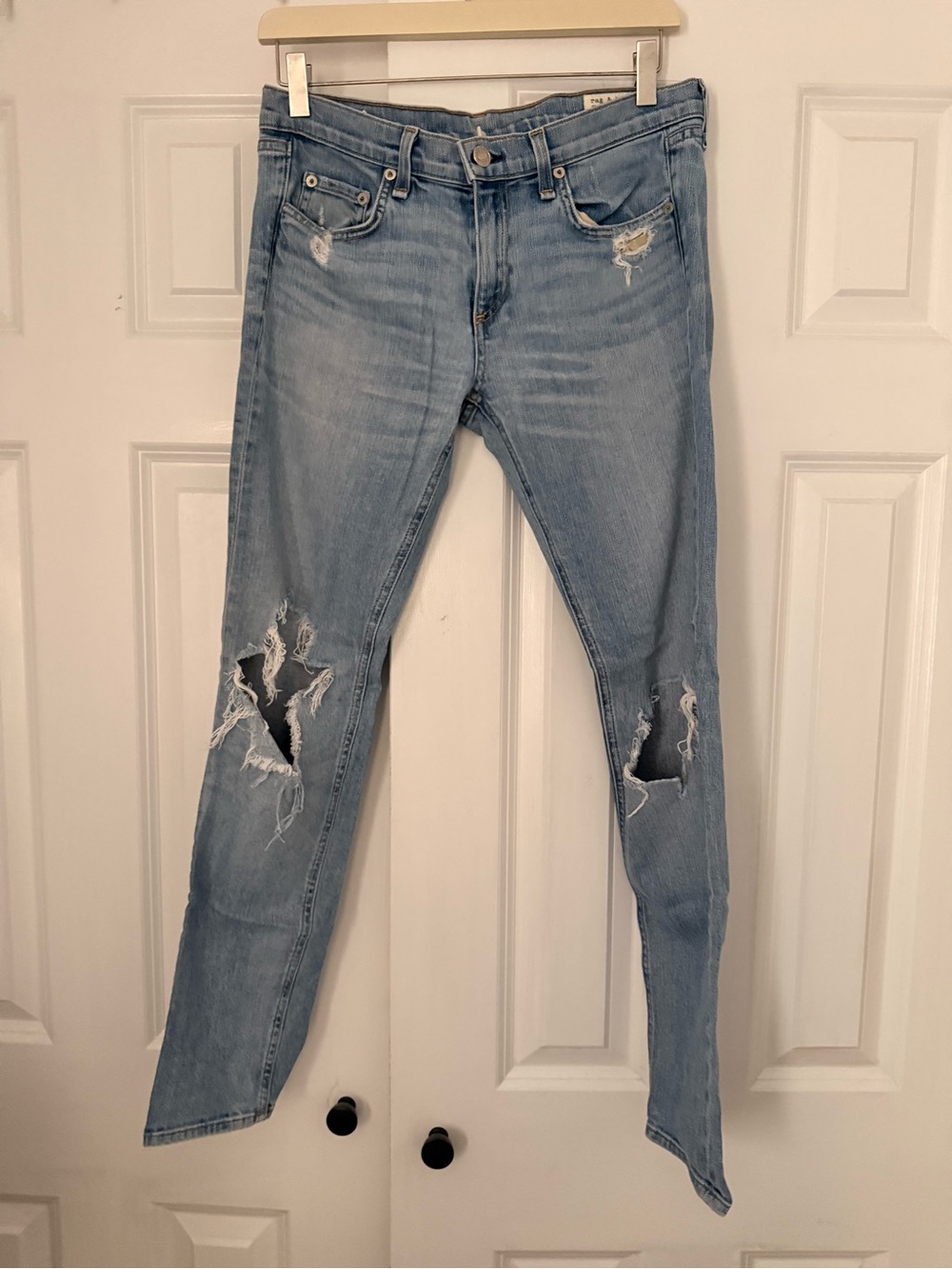 rag & bone Light Blue Distressed Skinny Jeans